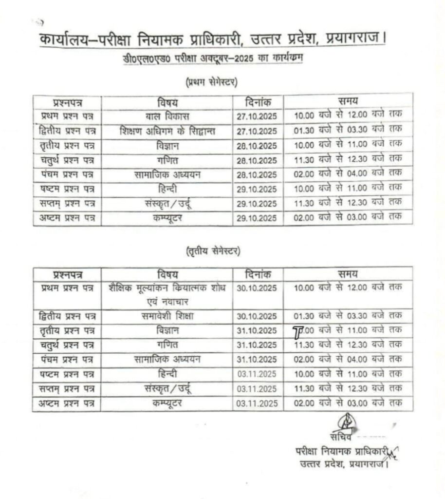 UP Deled 1st and 3rd Semester Exam 2025 New Date
