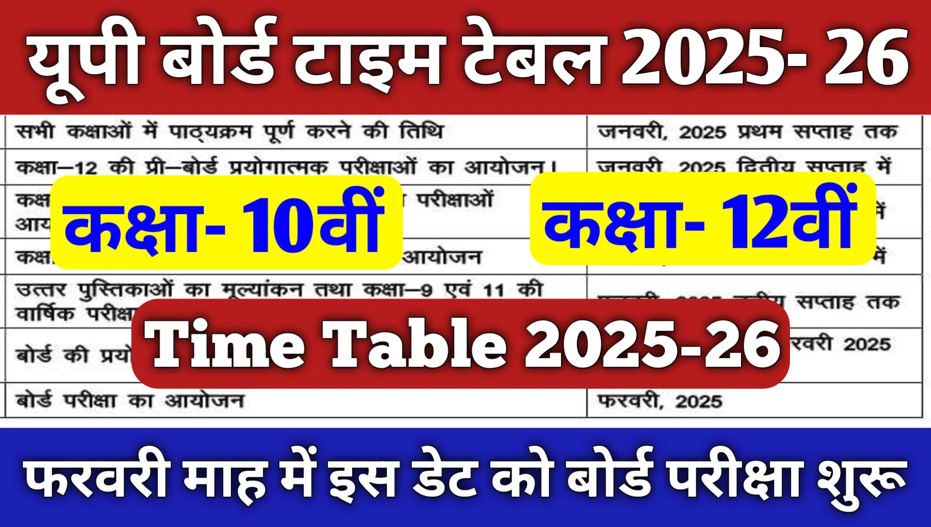 Up Board Time Table 2025-26