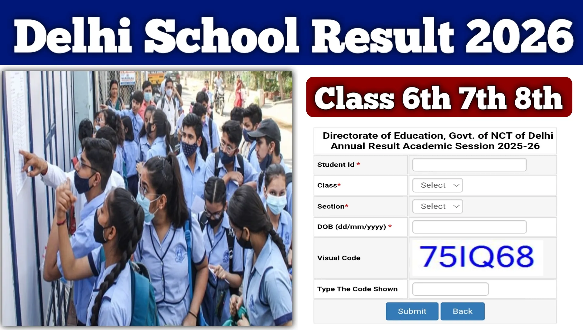 Delhi School Class 6th 7th 8th Result 2026